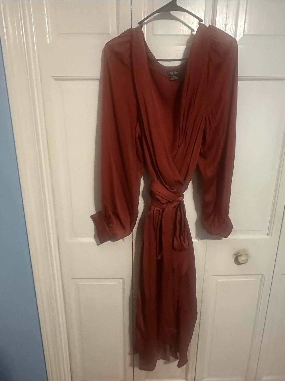 City Chic Burnt Orange Wrap Midi Dress with Tie Waist